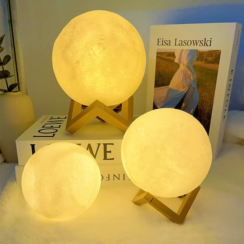 LED Moon Lamp – Wooden Stand Ambient Night Light