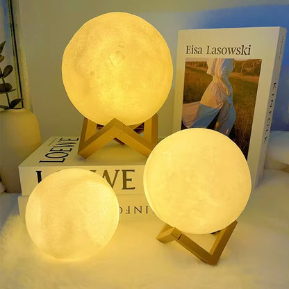 LED Moon Lamp – Wooden Stand Ambient Night Light