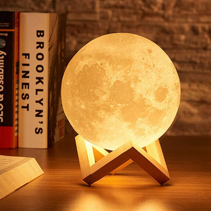 LED Moon Lamp – Wooden Stand Ambient Night Light