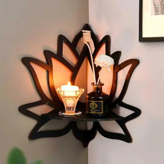 Wooden Lotus Wall Shelf – Aromatherapy & Candle Holder Decor